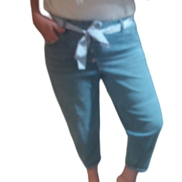 Tommy Hilfiger cropped button fly high rise jeans with ribbon belt - Picture 1 of 12